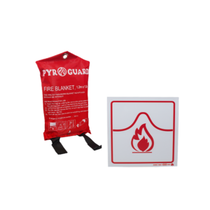 Fire Blanket 1.2×1.2M in Fabric Case & Fire Blanket Sign (190 x 190mm) Combo